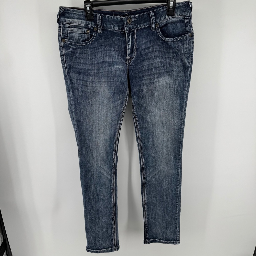 Y2K Ariya Jeans Womens 11/12 Dark Wash Skinny Denim Flap Pocket Contrast Stitch